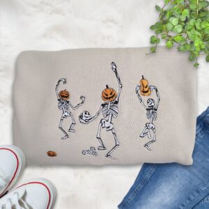 Dancing Skeleton Crewneck Halloween Embroidered Sweatshirt