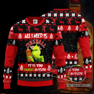 Grinch All I Need Is Fireball 3D Ugly Christmas Sweater Sweatshirt Sweaters