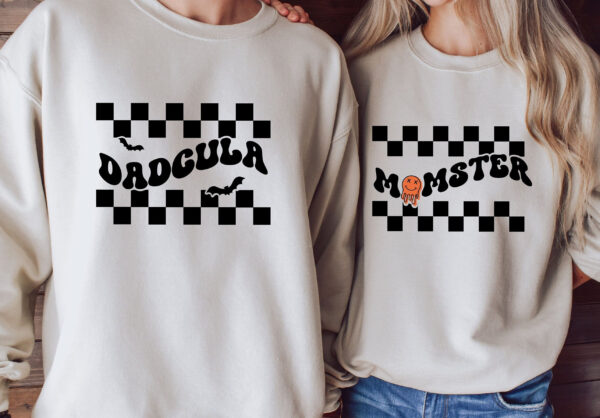 Halloween Couple Costume Dadcula Momster Embroidered Sweatshirt