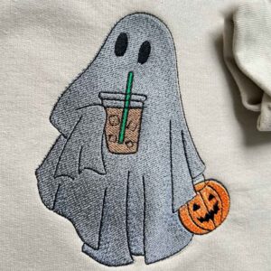 Halloween-Ghost-Ice-Coffee-Embroidery-Sweatshirt