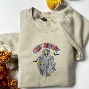 Hippie Stay Spooky Ghost Colorful Embroidery Sweatshirt