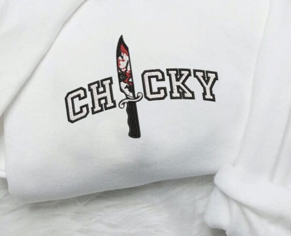 Halloween Horror Movie Chucky In Knife Embroidered Sweatshirt