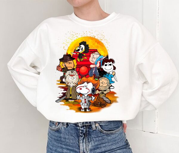 Snoopy With Horror Movie Character Halloween Sweatshirt