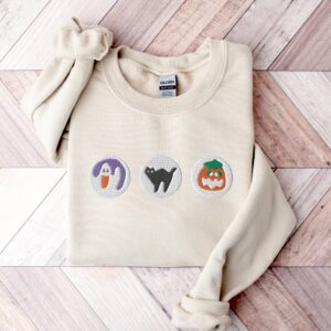 Spooky Season Cookies Boo Ghost and Pumpkin Embroidered Sweatshirt