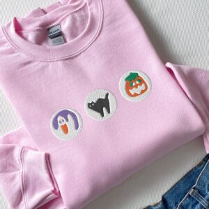 Spooky Season Cookies Boo Ghost and Pumpkin Embroidered Sweatshirt