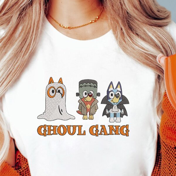 Ghoul Gang Cartoon Blue Dog Halloween Embroidered Sweatshirt