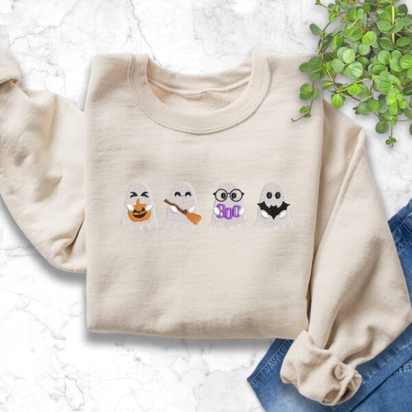 Spooky Boo Bat Broom Pumpkin Ghost Embroidery Sweatshirt