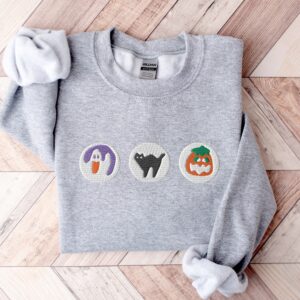 Spooky Season Cookies Boo Ghost and Pumpkin Embroidered Sweatshirt