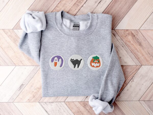 Spooky Season Cookies Boo Ghost And Pumpkin Embroidered Sweatshirt