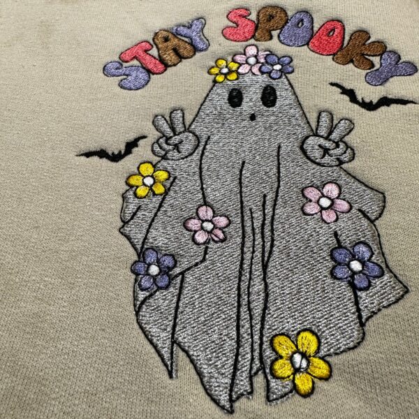 Hippie Stay Spooky Ghost Colorful Embroidery Sweatshirt