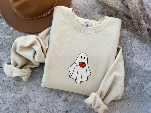 Little Ghost Coffee Boba Pumpkin Spice Embroidered Sweatshirt