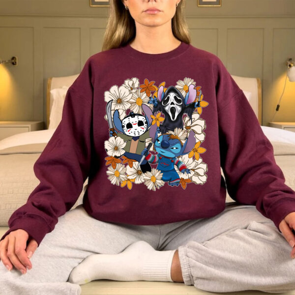 Retro Disney Stitch With Flowers Halloween Sweatshirt