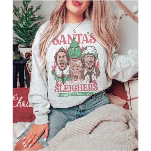 Santa’S Sleighers Christmas Rock Tour Sweatshirt Bundle Kevin Shirt Home Alone Grinch Elf Funny Hoodie