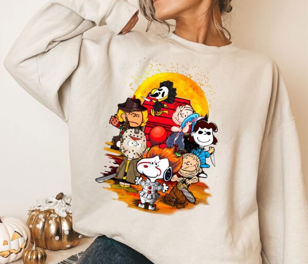 Snoopy With Horror Movie Character Halloween Sweatshirt